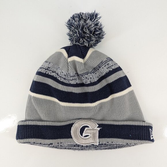 Georgetown Hoyas New Era Embroidered G Logo Men Blue Gray Beanie with Pom Pom - Picture 1 of 8